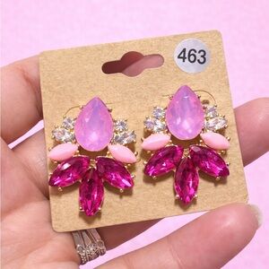 Fuchsia Floral Crystal Teardrop Earrings